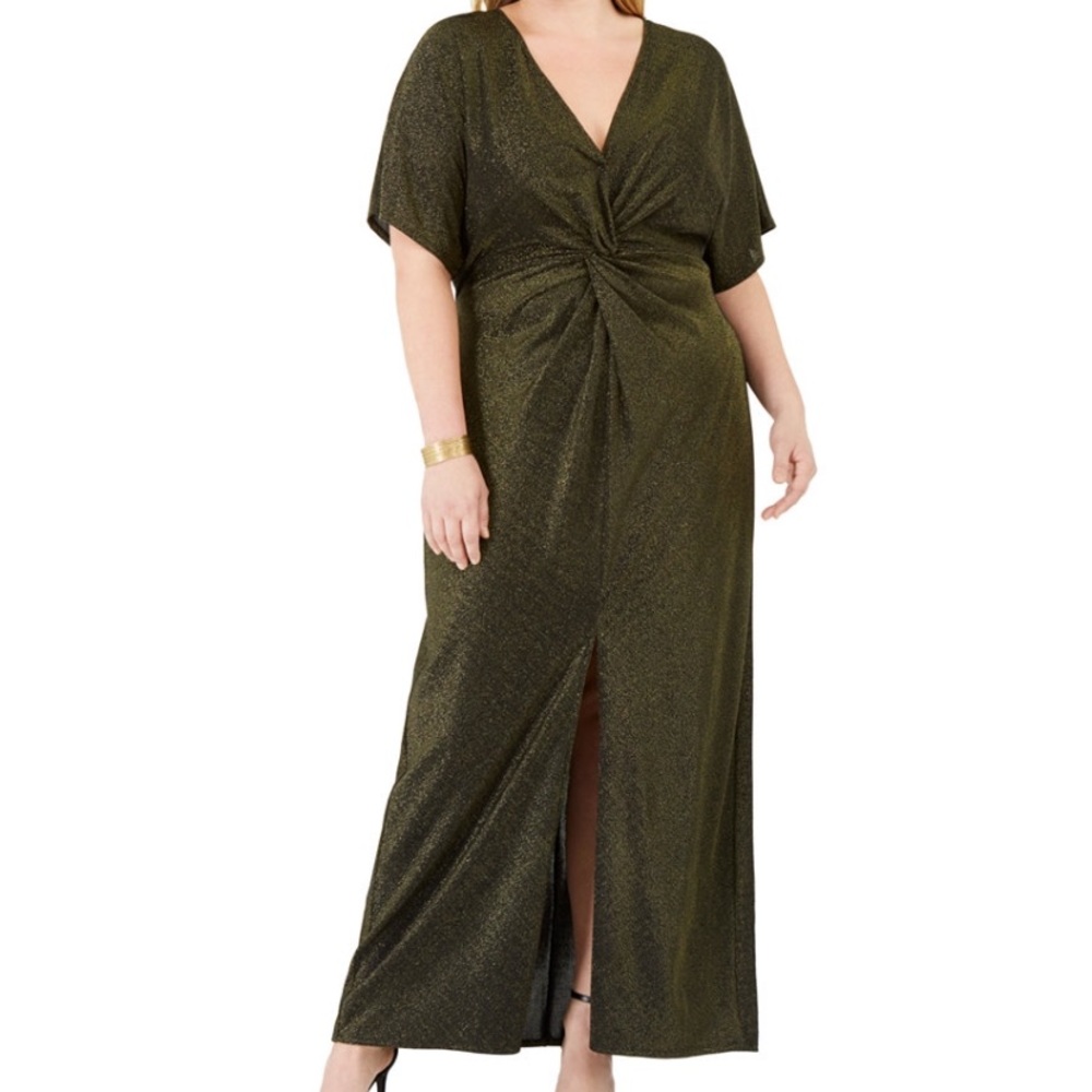 LOVE SQUARED Gold and Black Twist Front Maxi Dress